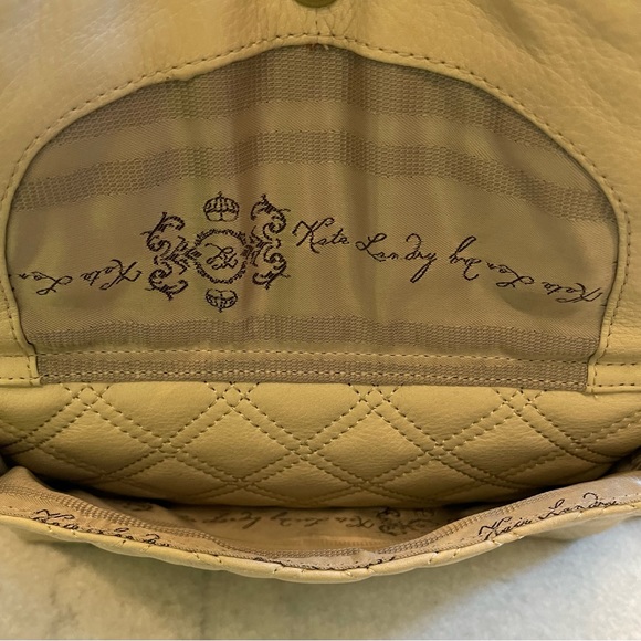 Kate Landry Leather Shoulder/Satchel Cream/Tan Purse Handbag Chain Accents - Picture 10 of 12